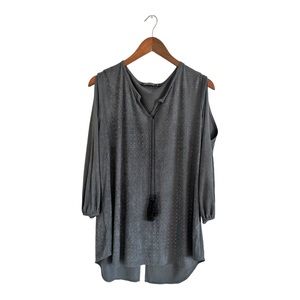 MESMERIZE size medium gray long sleeve with shoulder cut outs small rhinestones